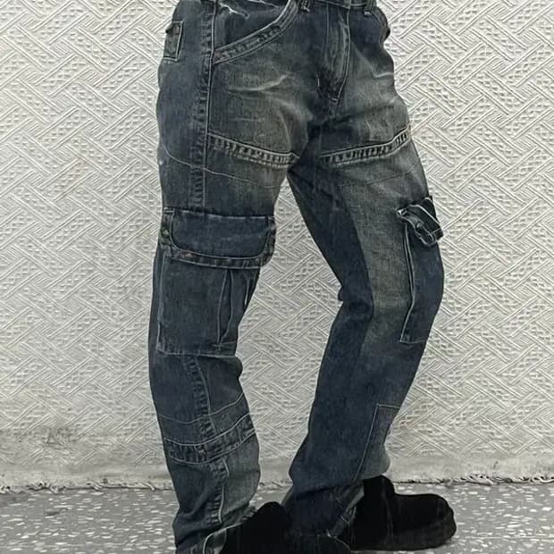 루돌프 발렌티노 올드스쿨 메탈 포켓 데님 카고팬츠 32인치 C06673