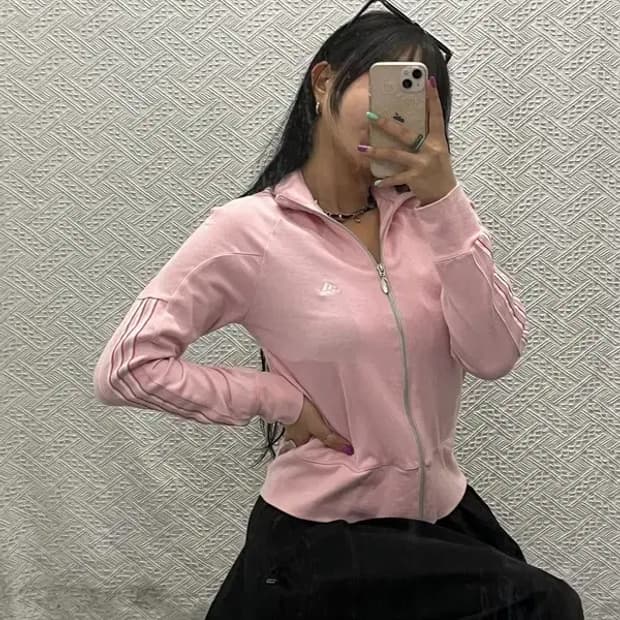 아디다스 대장급 발레코어 딸기우유 핑크 져지 집업 M C06657