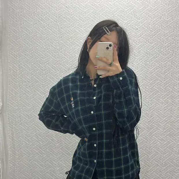 예일 베어자수 버튼다운 홀리데이 그린 셔츠 L C06738