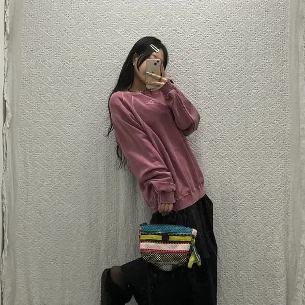 꼼파뇨 피그먼트 오버핏 더스티핑크 맨투맨 스웻셔츠 L C06741