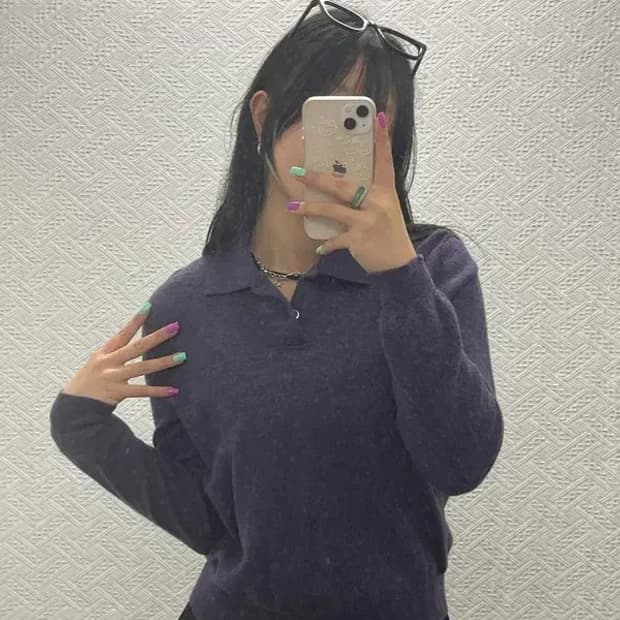 폴로 랄프로렌 메리노울 여리핏 퍼플 카라 니트 90 C06801