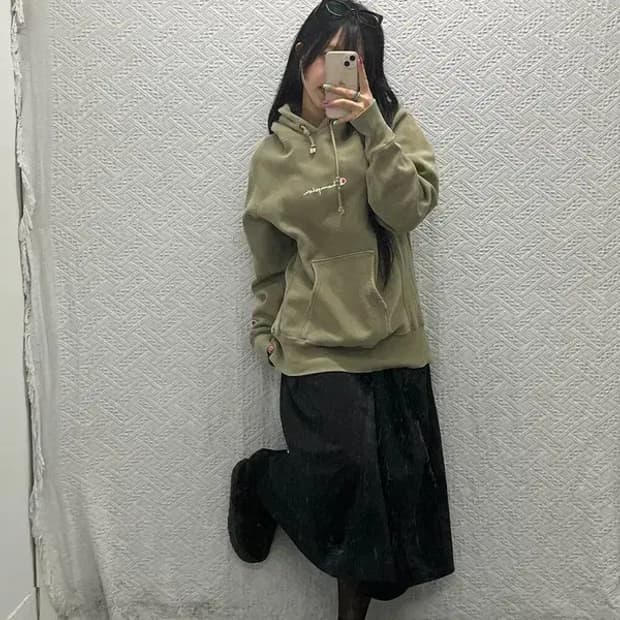 챔피언 리버스위브 올리브 카키 말차 후드티 L C06802