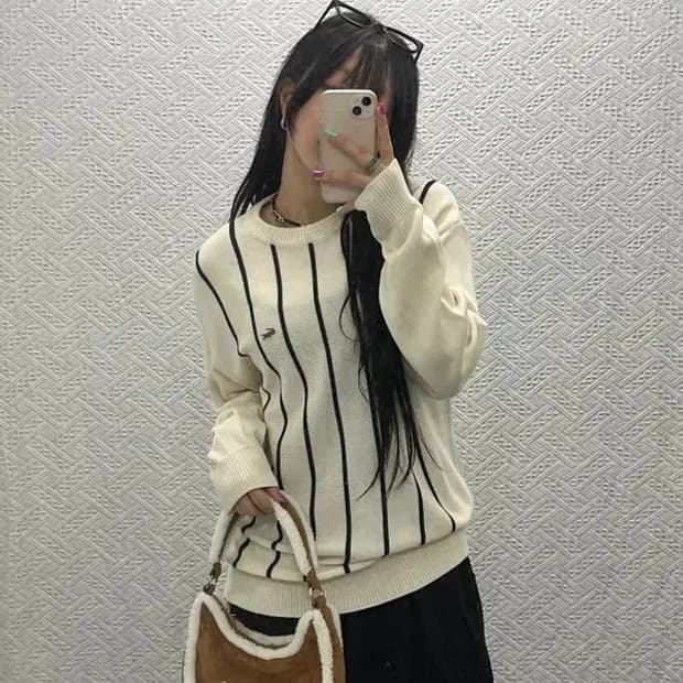 라코스테 올드스쿨 레트로 여리 스트라이프 니트 100 C06820