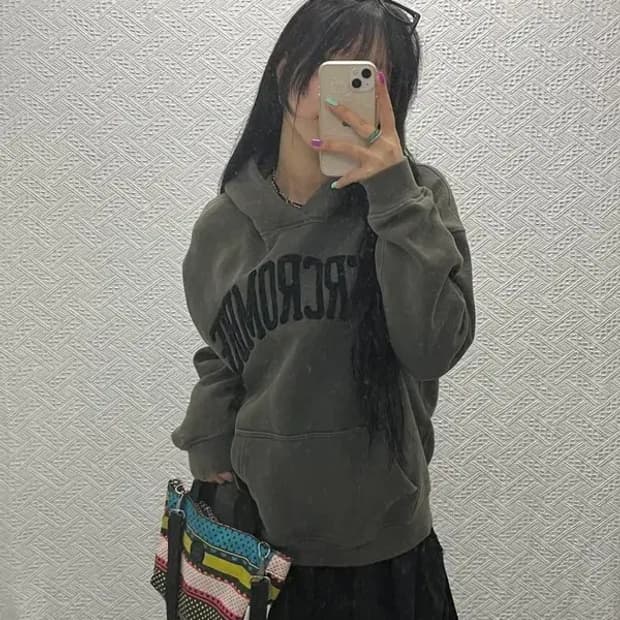 아베크롬비 올드스쿨 로고플레이 오버핏 기모 후드티 S C06806