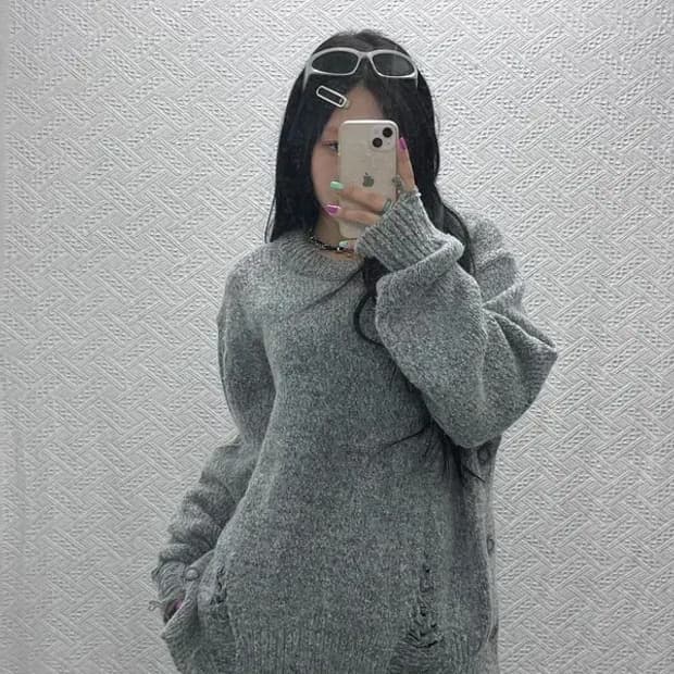 앤더슨벨 데미지 크루넥 그런지 니트 L C06862