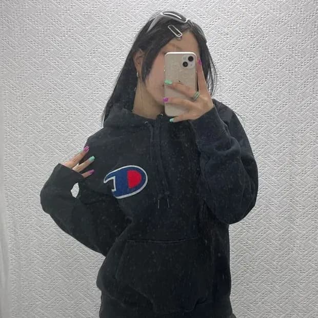 챔피언 올드스쿨 빅로고 헤비스웻 기모 후드티 XL C06851