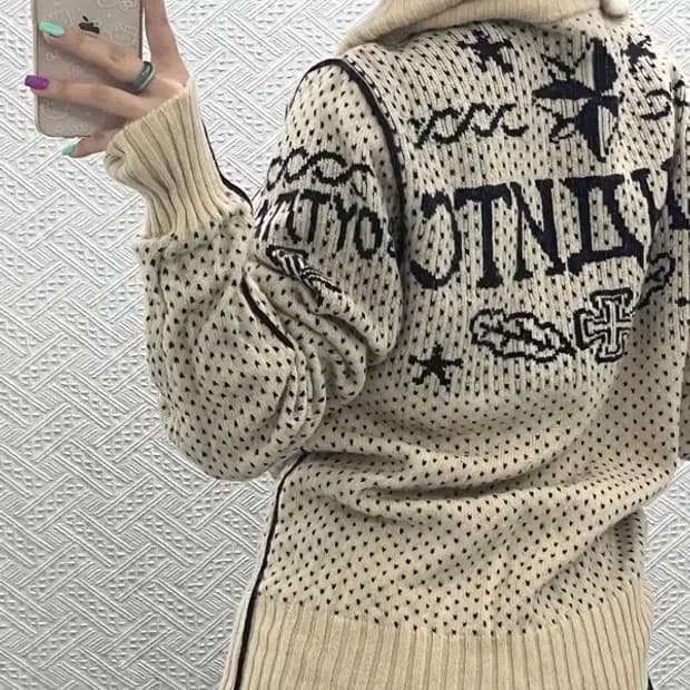 디젤 올드스쿨 빈티지 레터링 울 가디건 XL C06918