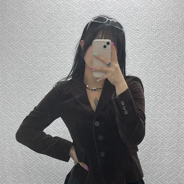 도나카란뉴욕 DKNY 크롭 벨벳 블레이저 자켓 85 C06972