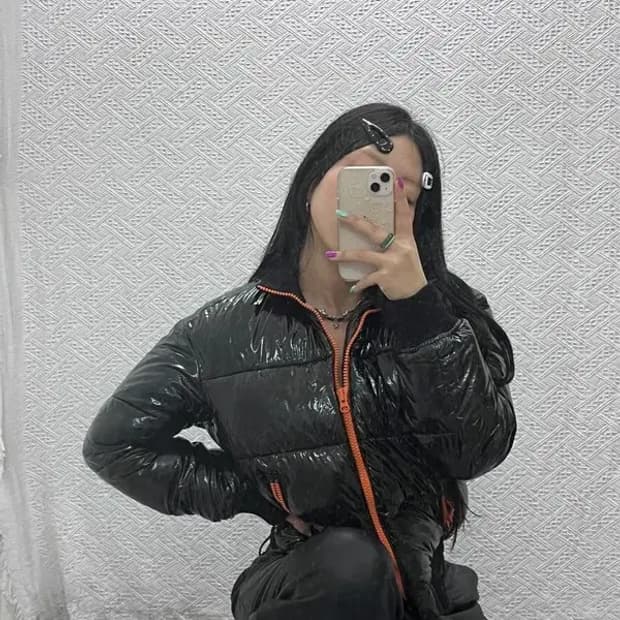 갭 Y2K 유니크 유광 오렌지블랙 패딩 S C07013