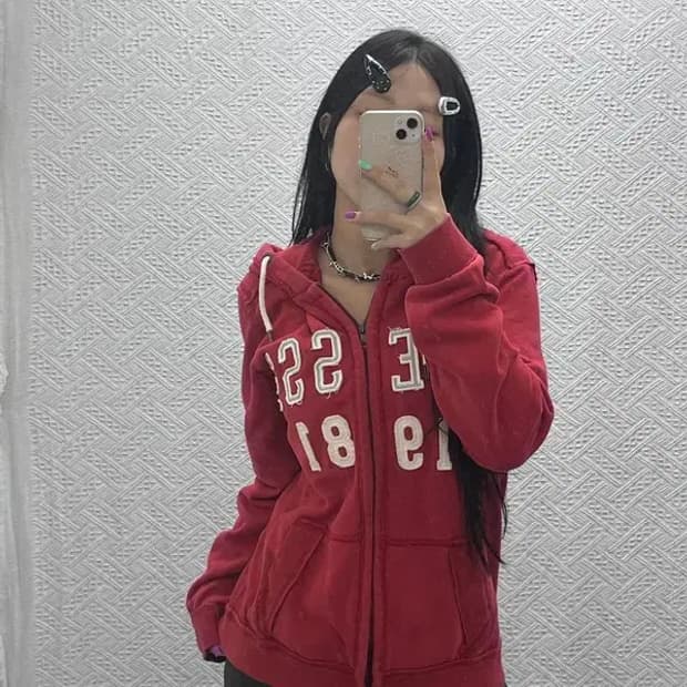 게스 00's Y2K 코랄 빅로고 후드 집업 L C07022