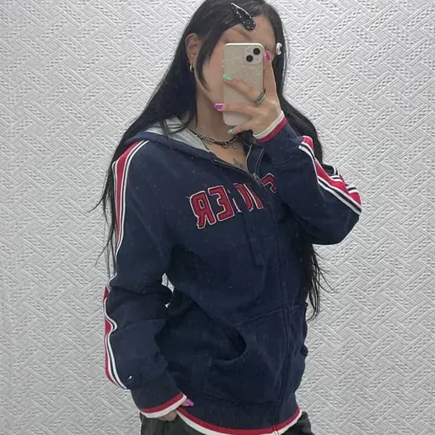 타미힐피거 올드스쿨 00's 레트로 배색 후드 집업 M C07008