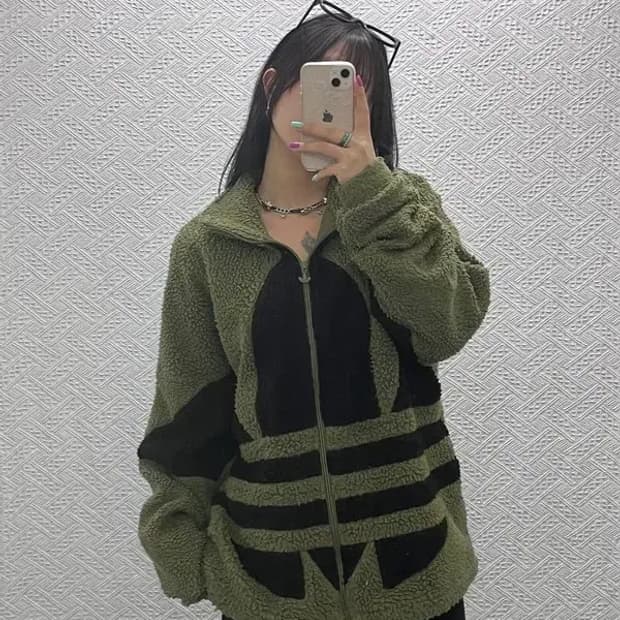 아디다스 키치 빅 트레포일 말차 카키 후리스 M C07049