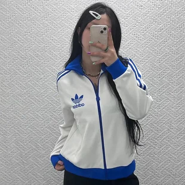 아디다스 대장급 Y2K 코발트블루 배색 져지 집업 XL C07126