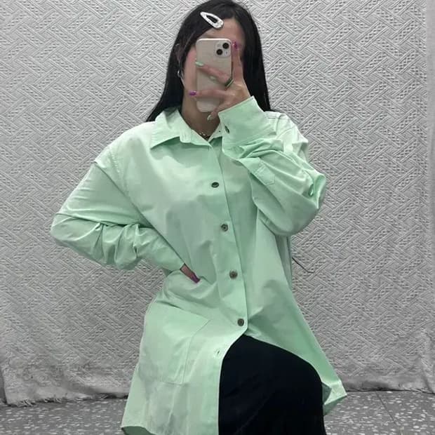 앤더슨벨 언발란스 피스타치오 그린 포켓 셔츠 L C07128