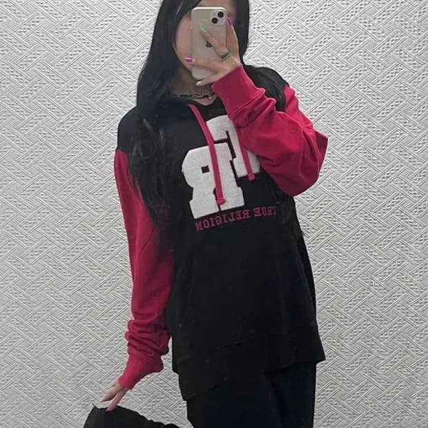 트루릴리전 빈티지 레트로 배색 양털로고 후드티 XL C07120