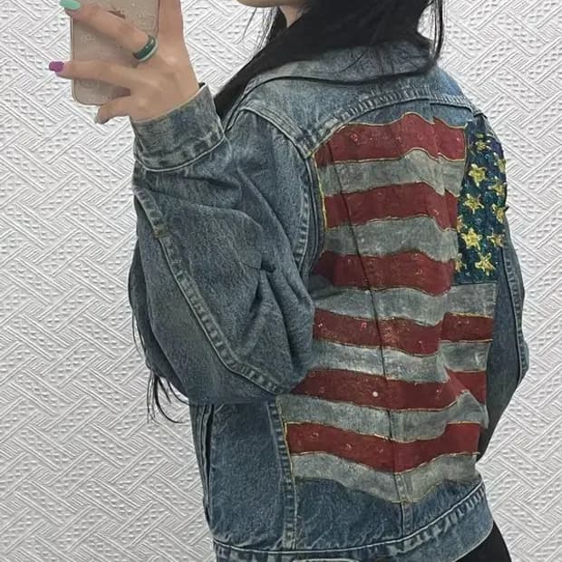 리바이스 올드스쿨 빈티지 성조기 트러커 데님 자켓 42R C07133