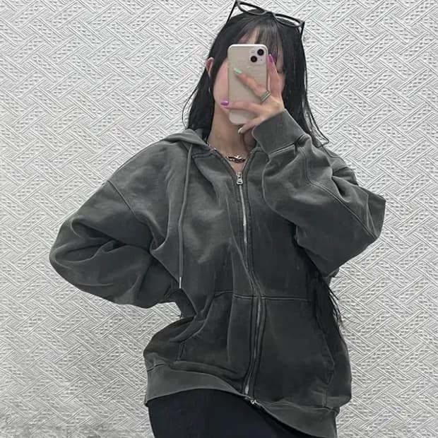 소버먼트 빈티지 피그먼트 오버핏 후드집업 XL C07159