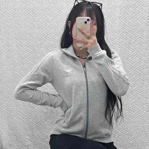 아디다스 올드스쿨 빈티지 연그레이 스웻 져지 집업 100 C07163