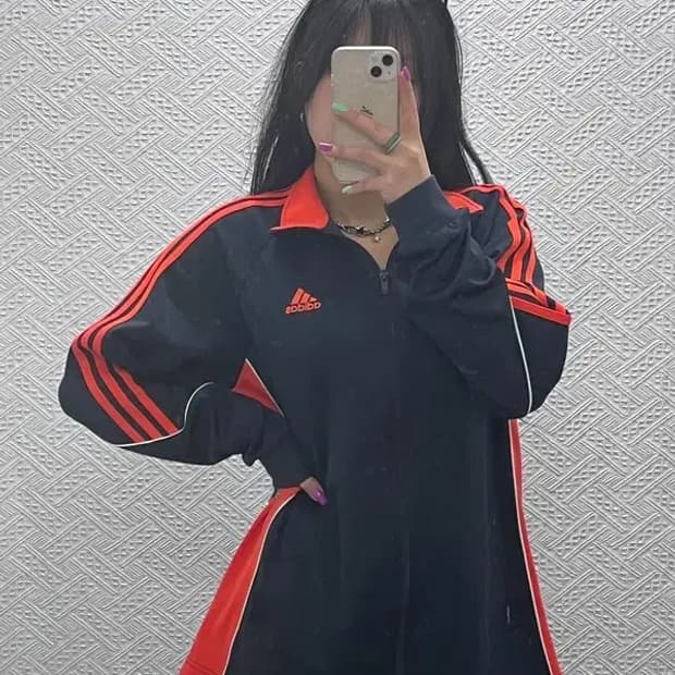 아디다스 레트로 Y2K 스포티 오렌지 배색 져지 집업 L C07181