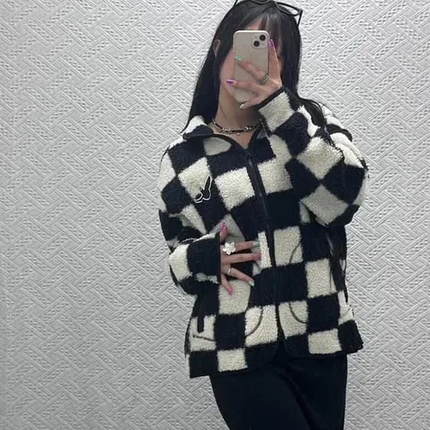 와릿이즌 비케이브 와키윌리 엔젤 체크 양털 플리스 자켓 S C07175