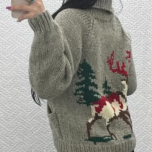 빈티지 재팬 폭닥 노르딕 코위찬 홀리데이 울 가디건 S C07202