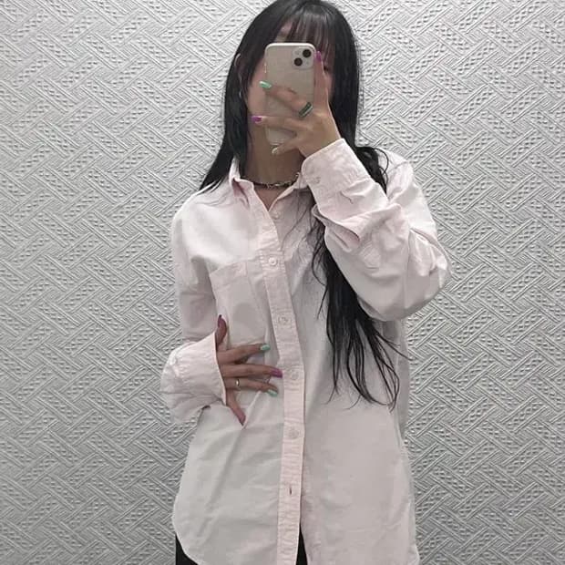 아베크롬비 여리 옥스포드 딸기우유 연핑크 셔츠 XL C07203