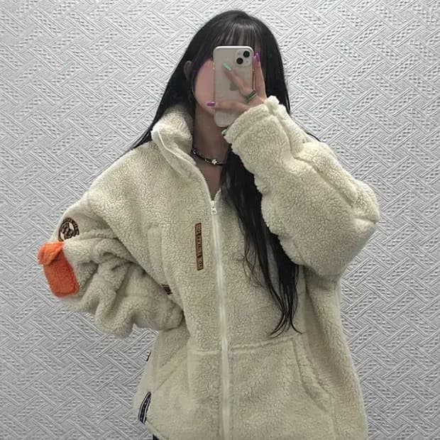 로맨틱크라운 키치 유니크 오렌지포켓 빅 오버핏 후리스 XL C07226