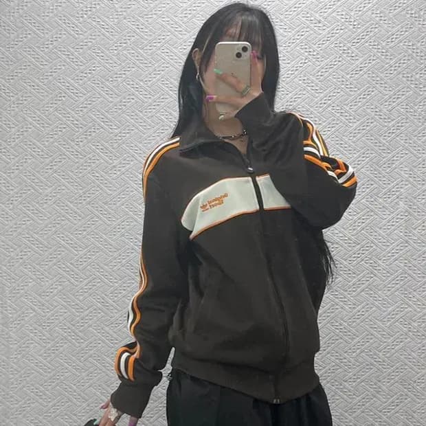 아디다스 대장급 희귀 Y2K 오렌지브라운 져지 집업 105 C07248