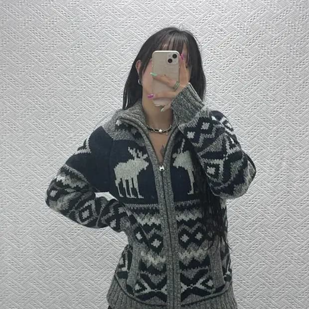 아베크롬비 하이넥 폭닥 노르딕 코위찬 울 혼방 가디건 XL C07257