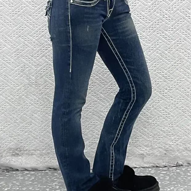 트루릴리젼 디스코빌리빅티 로우라이즈 데님 청바지 28인치 C07348