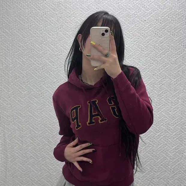 갭 레트로 00's 빅로고 버건디 기모 후드티 XS C07405