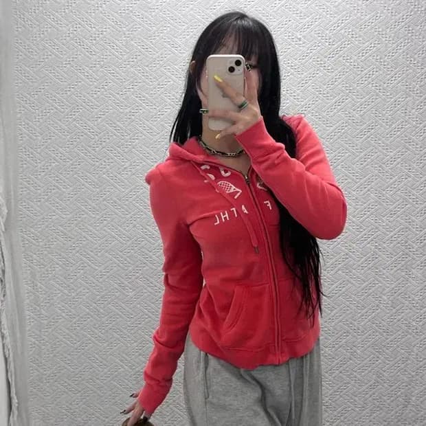 아베크롬비 Y2K 00's 오렌지 코랄 약기모 후드집업 M C07423