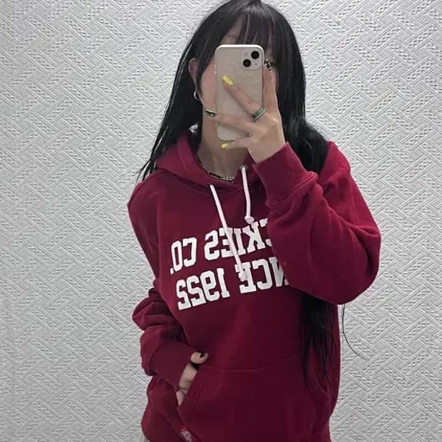 디키즈 레트로 캐주얼 버건디와인 기모 후드티 M C07404