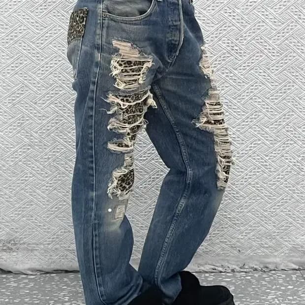 리바이스 희귀 갸루 레오파드 데미지 커스텀 데님팬츠 31인치 C07467