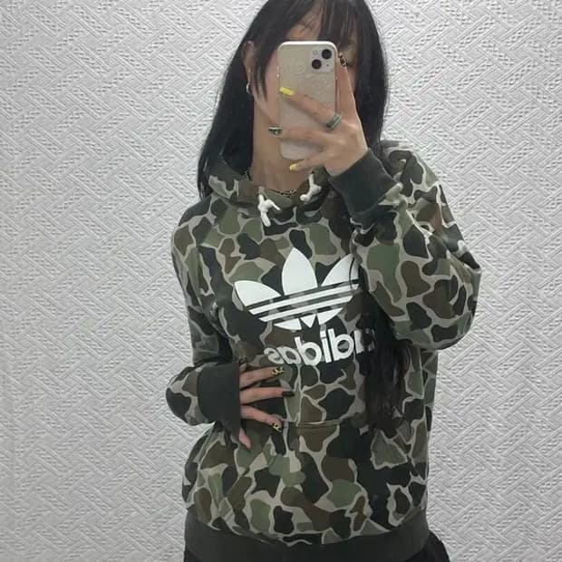 아디다스 희귀 스트릿 카모플라주 밀리터리 기모 후드티 100 C07462