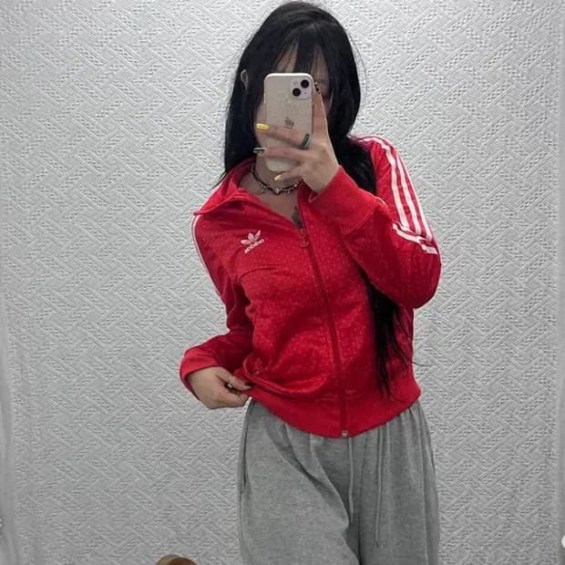 아디다스 Y2K 대장급 키치 주얼리 패턴 져지 집업 95 C07478