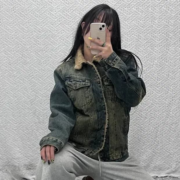 아베크롬비 빈티지 디스트로이드 워싱 양털 데님 자켓 M C07497