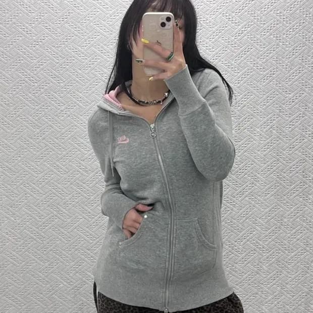 나이키 자수로고 핑크로고 롱 투웨이 후드집업 90 C05407