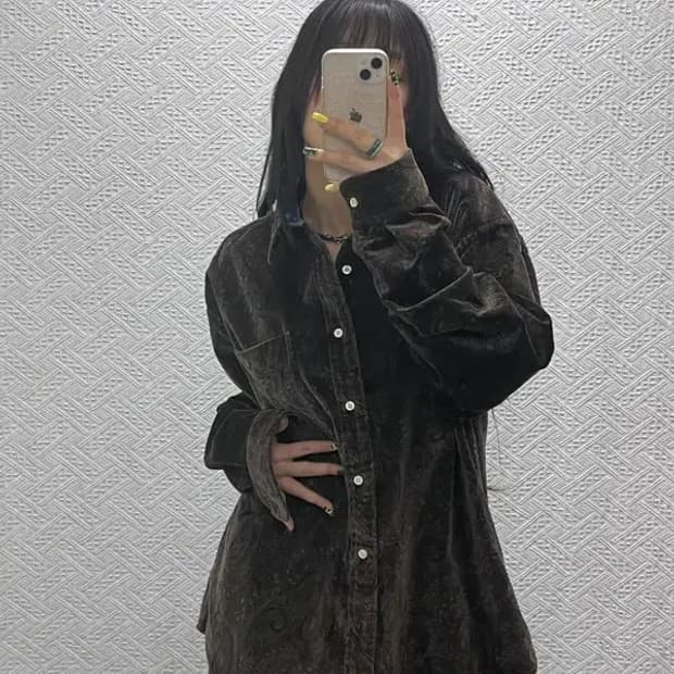 타미힐피거 90s 페이즐리 벨벳 오버핏 긴팔 셔츠 105 C05923