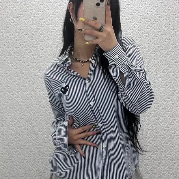 꼼데가르송 빈티지 스트라이프 키치 로고 셔츠 95 C07534