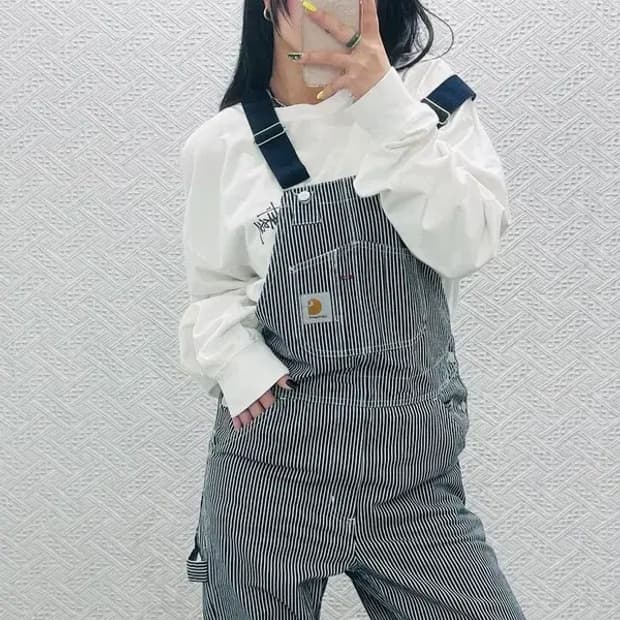 칼하트 윕 빈티지 레트로 스트라이프 멜빵 점프수트 C07550