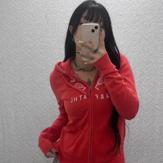 아베크롬비 Y2K 라켓 코랄오렌지 기모 후드집업 M C07531