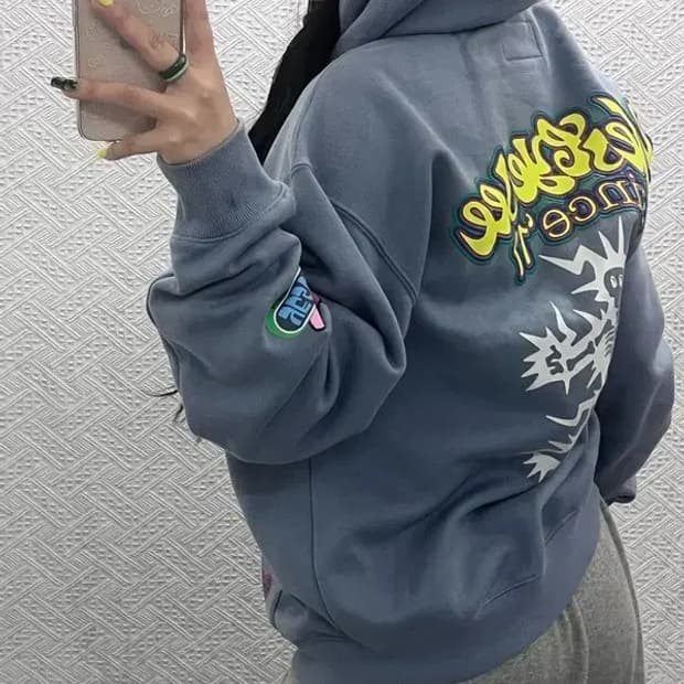 예스아이씨 올드스쿨 유니크 키치프린팅 기모 후드티 L C07536