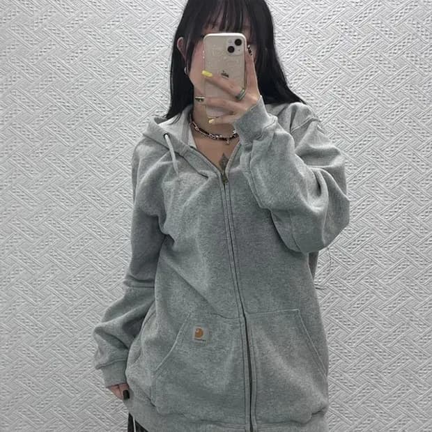 칼하트 올드스쿨 빈티지 오버핏 기모 후드집업 M C07579