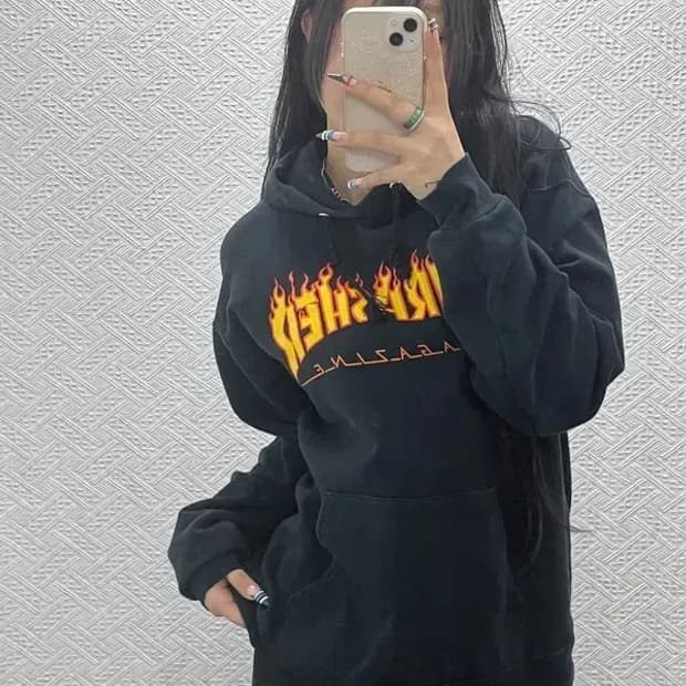 트레셔 스트릿 디아블로 불꽃로고 약기모 후드티 S C07607