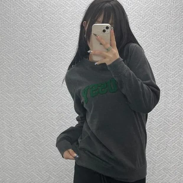 스투시 올드스쿨 빈티지 딥그린 빅로고 약기모 맨투맨 95 C07624