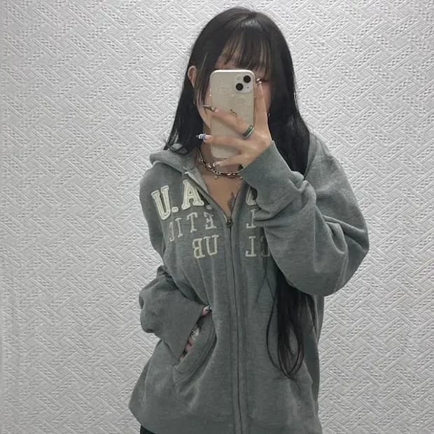 후아유 빈티지 Y2K 빅로고 약기모 후드집업 XL C07650