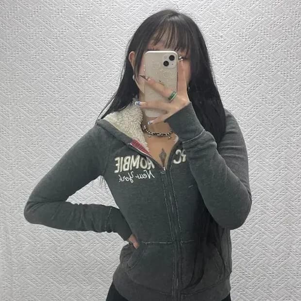 아베크롬비 올드스쿨 빈티지 스펠로고 양털 후드집업 S C07648