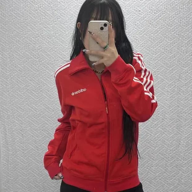아디다스 레트로 Y2K 비비드레드 져지 집업 90 C07666