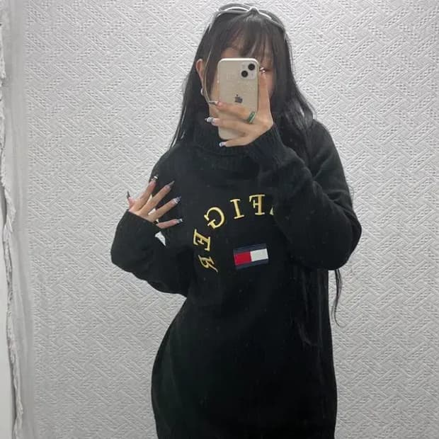 타미힐피거 빅로고 터틀넥 코튼 니트 스웨터 95 C06317